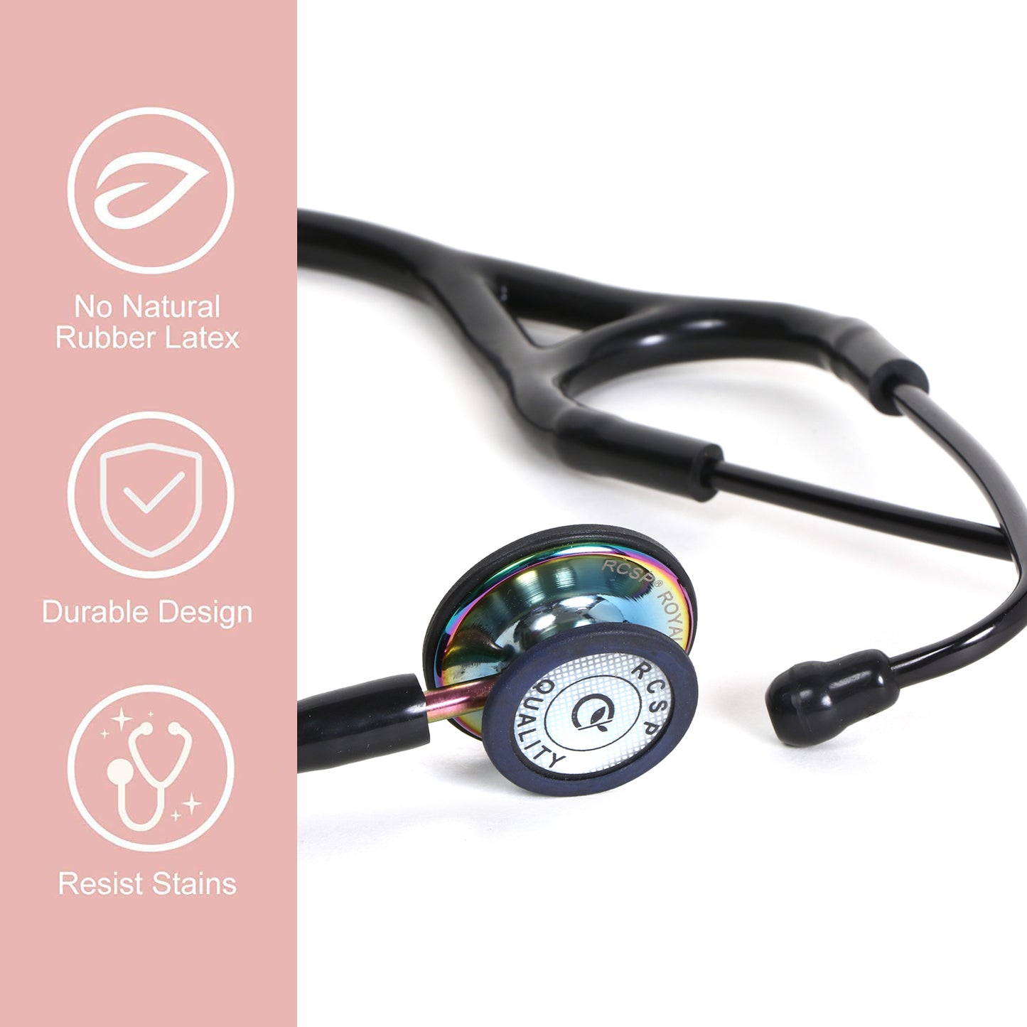 RCSP Stethoscope Cardiology Tube | For Professional Doctors, Nurses & Medical students | Royal Black III SS Stainless Steel Diaphragm Acoustic Stethoscope (ROYAL RAINBOW BLACK)