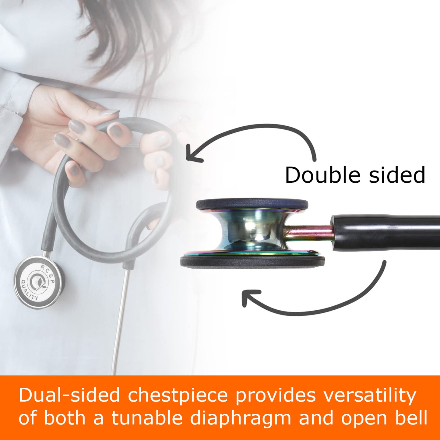 RCSP Stethoscope Cardiology Tube | For Professional Doctors, Nurses & Medical students | Royal Black III SS Stainless Steel Diaphragm Acoustic Stethoscope (ROYAL RAINBOW BLACK)