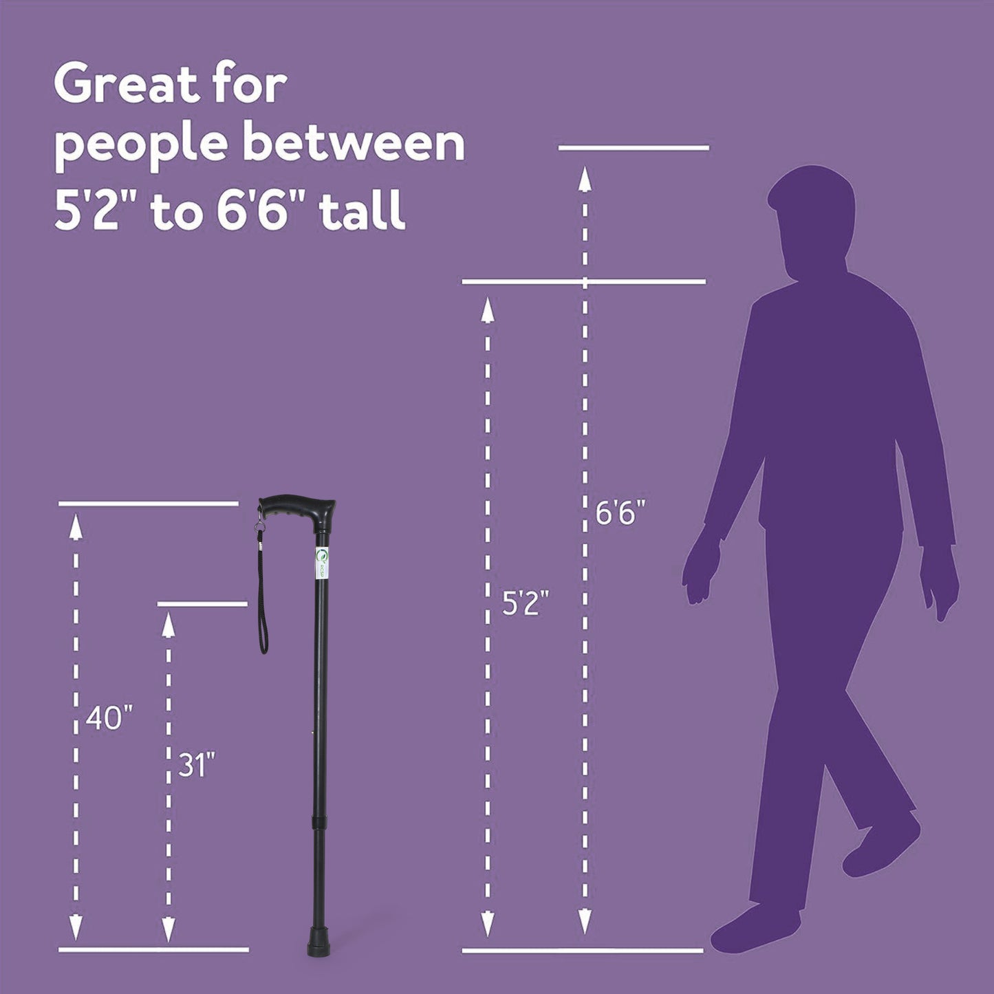 RCSP Adjustable Walking Stick with Ergonomic Handle, Anti- Skid Surface Unisex Old People with Non-Slip Grip Black