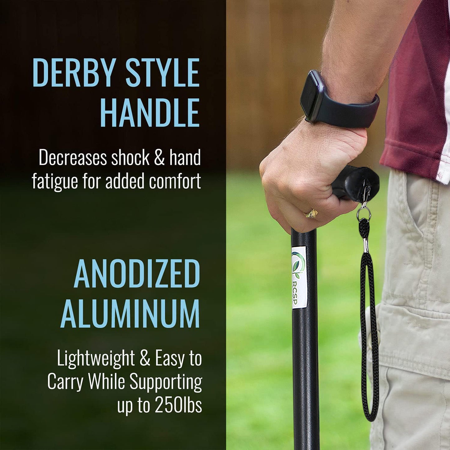 RCSP Adjustable Walking Stick with Ergonomic Handle, Anti- Skid Surface Unisex Old People with Non-Slip Grip Black