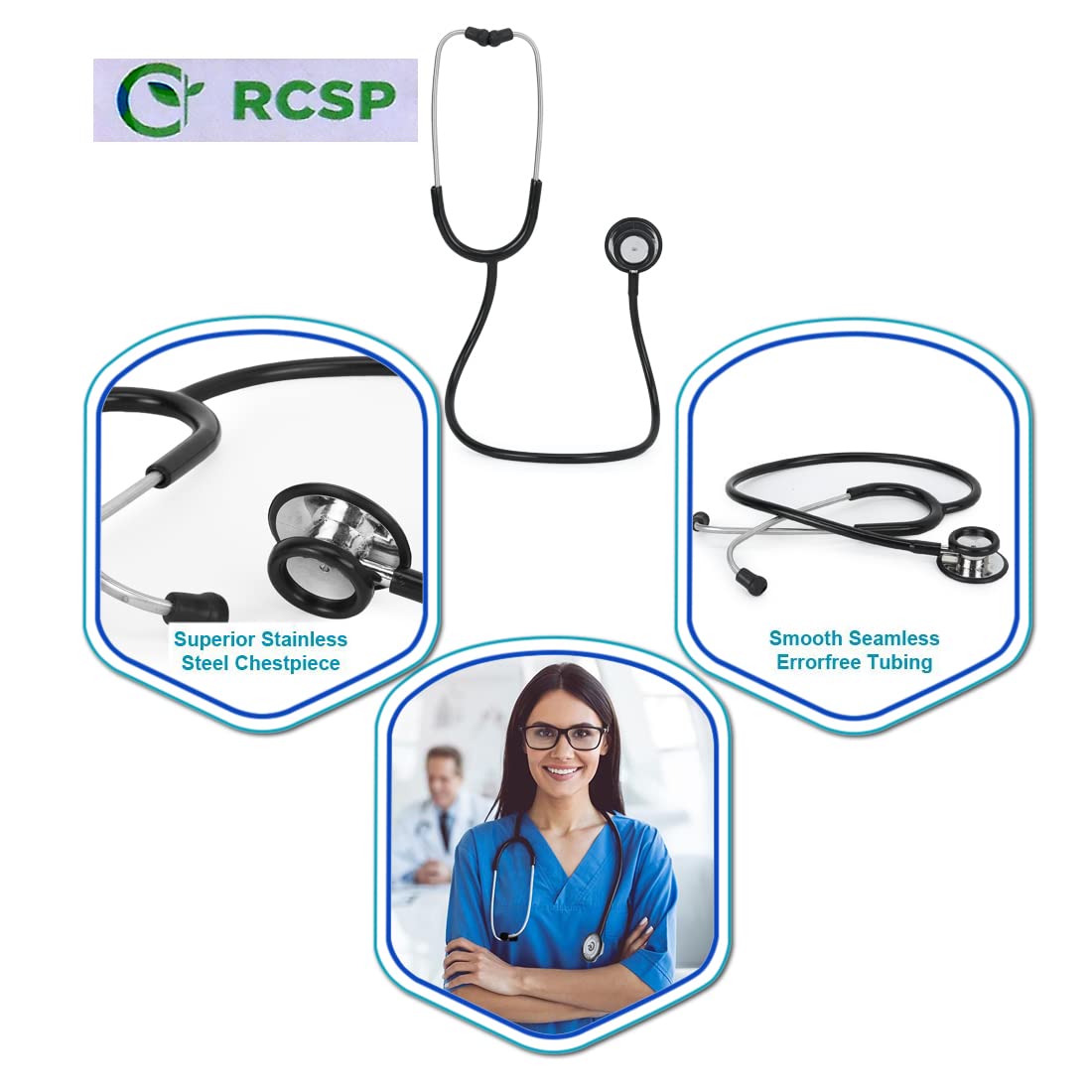 RCSP stethoscope for kids playing toys doctor ala black plastic body clear sound (BLACK)