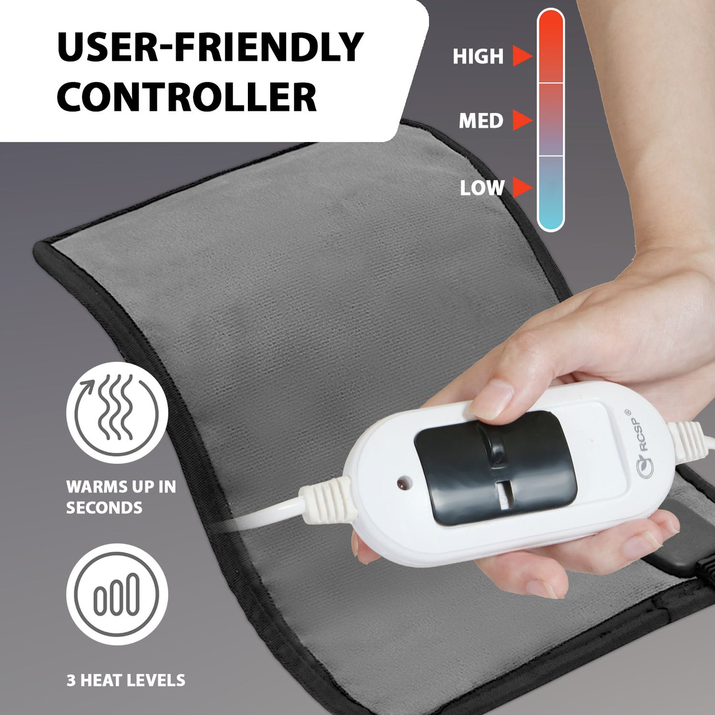 RCSP Orthopaedic Electric Heating Pad for Back Pain Relief, Fast Heating Technology Heating Belt with Temperature Controller for Lower Back, Knee, Shoulder, Cramps, and Neck 30cm X 23cm