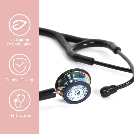 RCSP Stethoscope Cardiology Tube | For Professional Doctors, Nurses & Medical students | Royal Black III SS Stainless Steel Diaphragm Acoustic Stethoscope (ROYAL RAINBOW BLACK)