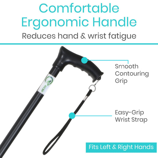 RCSP Adjustable Walking Stick with Ergonomic Handle, Anti- Skid Surface Unisex Old People with Non-Slip Grip Black