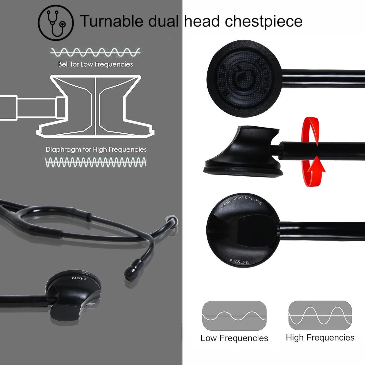 RCSP Dual Head Stethoscope For Doctors Medical Staff, Nurses And Medical Student Versatile, High Acoustic Sensitivity, Durable, and Comfortable for Medical Professionals (CARDIO)