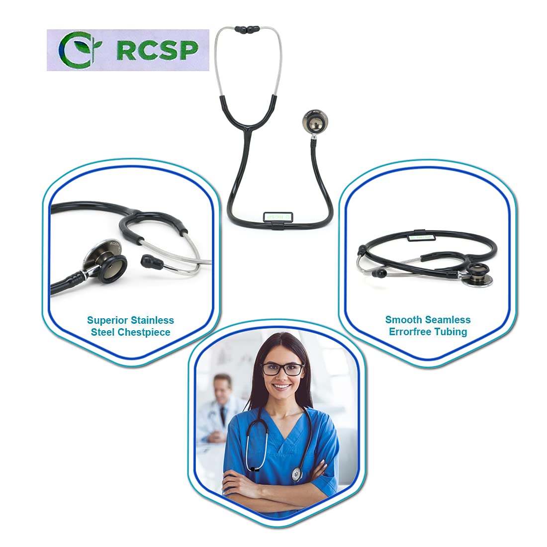 RCSP Acoustic Stethoscope for doctors and Medical students | light weight Aluminium Chest Piece with Flexible Jointless Tube & Soft Sealing Ear Knobs (MICRO BROWN)