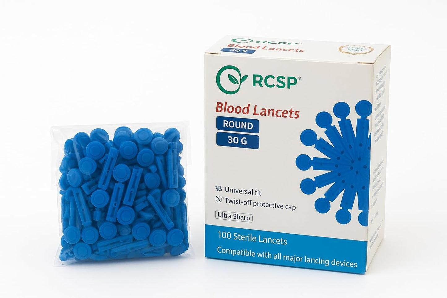 RCSP 100 Pcs Round Blood Lancet Ultra Thin Glucometer lancet for Dr Morepen BG03 Glucometer devices Lancets 100 Pcs