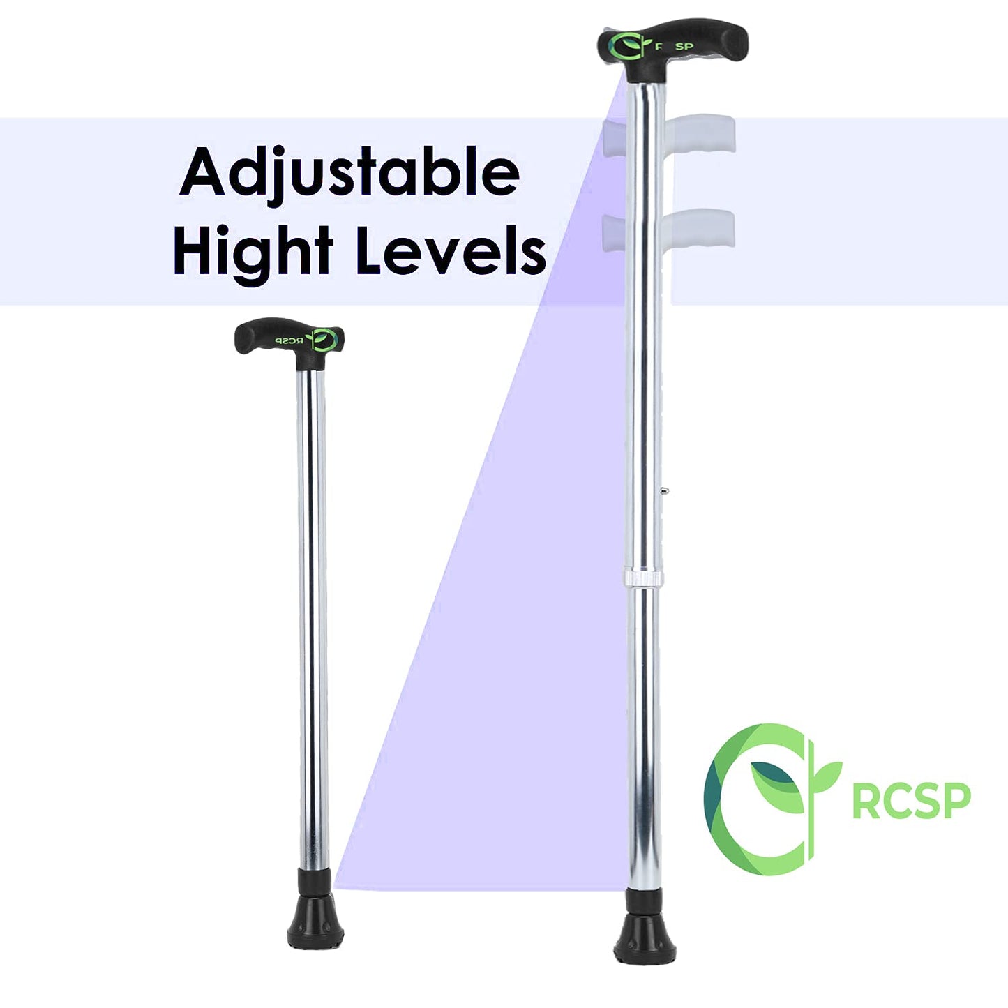 RCSP Walking Stick with Adjustable Hight Level for Old People, Strong Heavyduty Walking Cane with Non Slip Rubber Tip Base Comfortable Hand Grip | Portable Balancing Cane for Men Women Stylish Silver