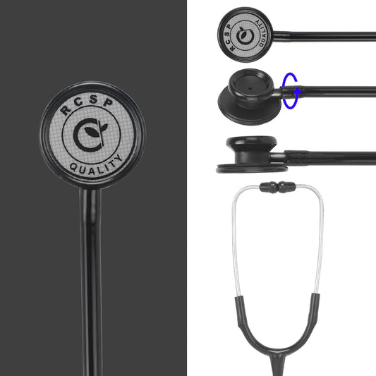 RCSP Stethoscope for Medical Students and Doctors | Micro Plus Acoustic Waterproof Lightweight | Chest Piece with Flexible Latex Free Tube & Soft Sealing Ear Knobs (BLACKCARE PLUS)