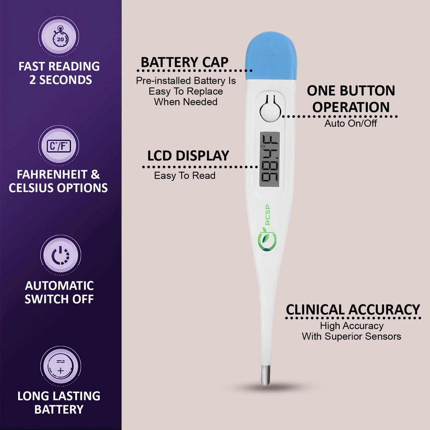 RCSP Digital Thermometer for Fever, Baby Temperature Monitor, Suitable for Pregnant Women and Newborns DT-01