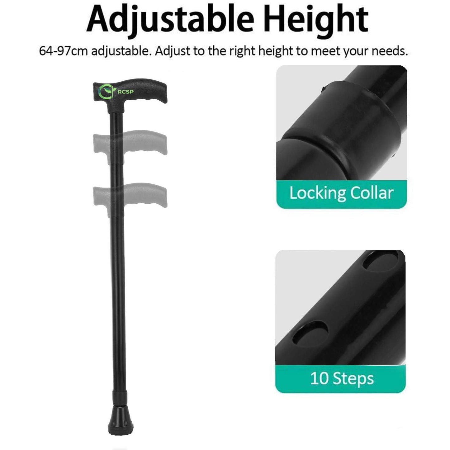 RCSP Walking Stick for Men and Women One Leg Crutches Old People Portable Comfortable Walking Stick Black