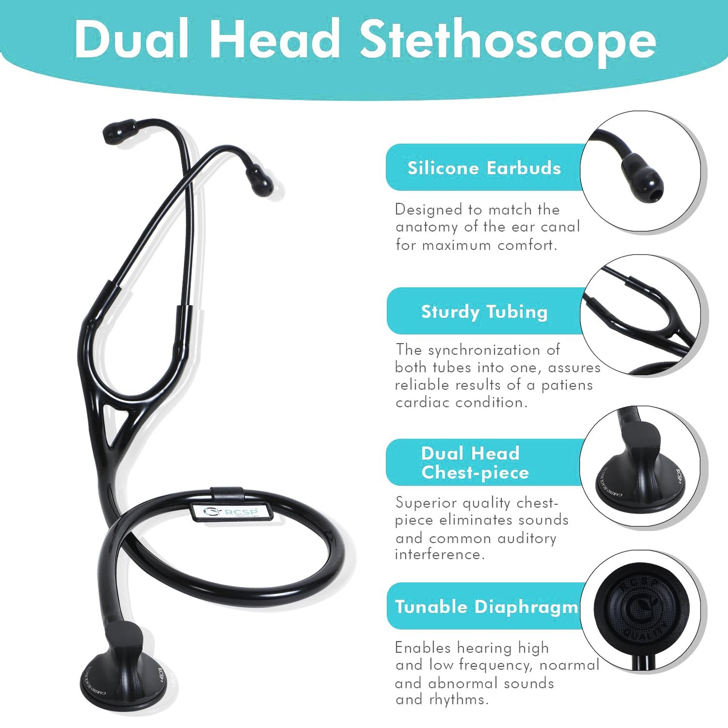 RCSP Dual Head Stethoscope For Doctors Medical Staff, Nurses And Medical Student Versatile, High Acoustic Sensitivity, Durable, and Comfortable for Medical Professionals (CARDIO)
